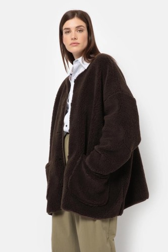 Hannah Teddy Oversized Jacket | Chocolate Brown