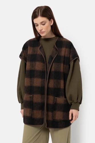 Ines Teddy Oversized Jacket | Brown Checked Wooly Jacket