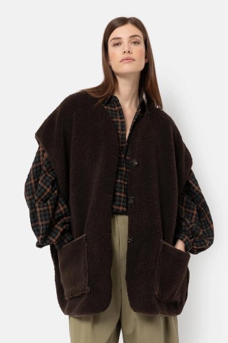 Ines Teddy Oversized Jacket | Chocolate Brown