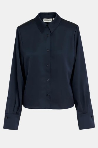 Chemise en satin bleu marine à épaulettes