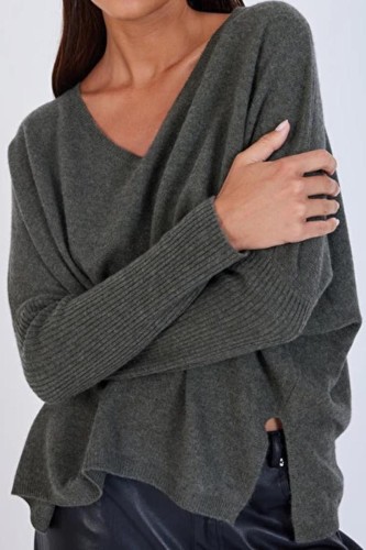 Pull poncho cachemire Faustine gris foncée