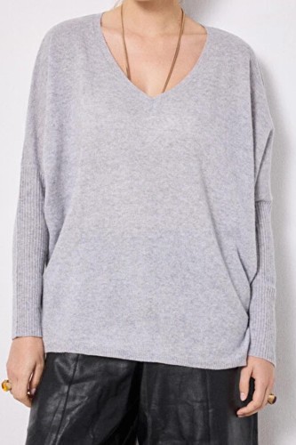 Pull poncho cachemire Faustine gris clair