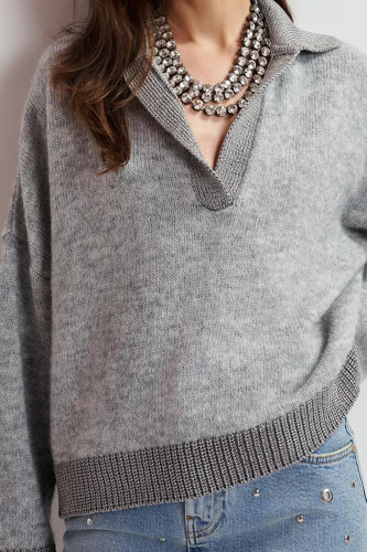 Pull polo en maille gris